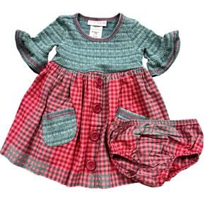 Bonnie Baby Pink + Blue Gingham Two Piece Set Size 12 Mo.